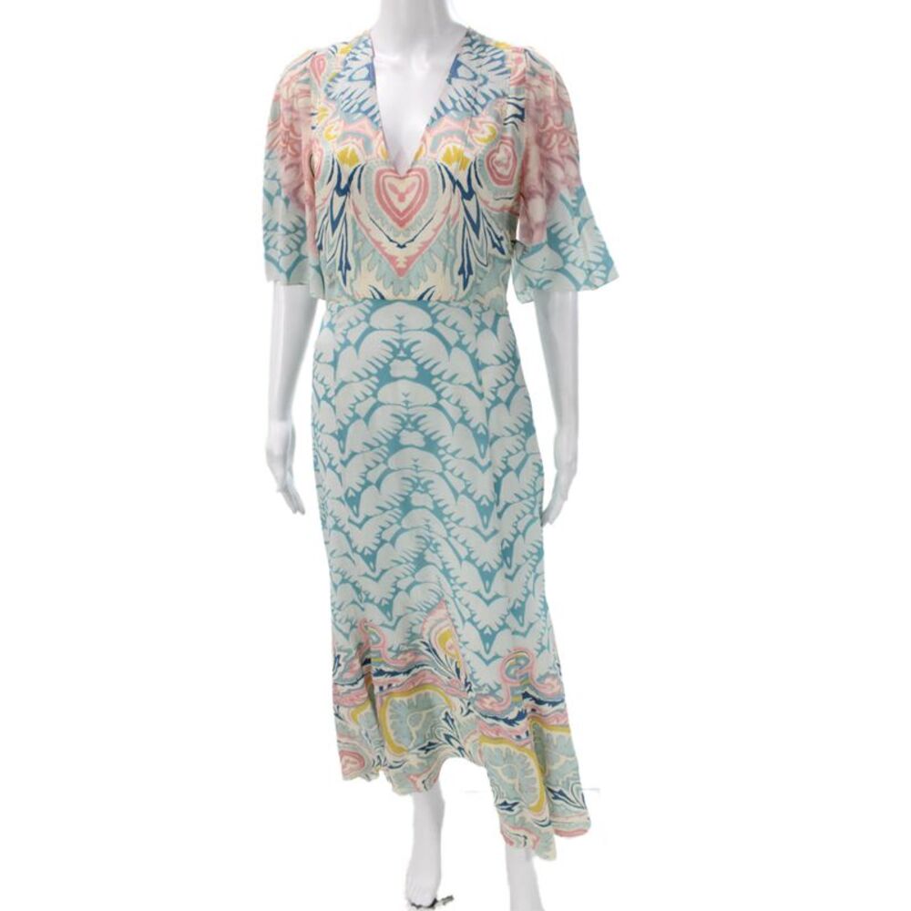 Etro Women Maxi Geometric V-Neck Multicolor Viscose Half Sleeve Dress Size 40